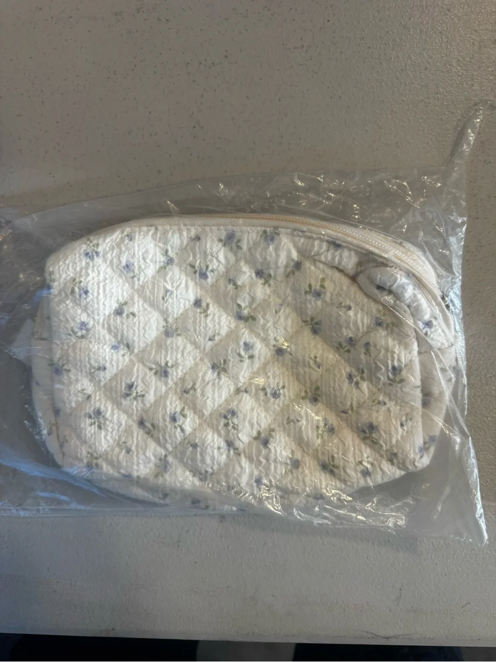 Quilted Floral Cosmetic Pouch in Pale Yellow